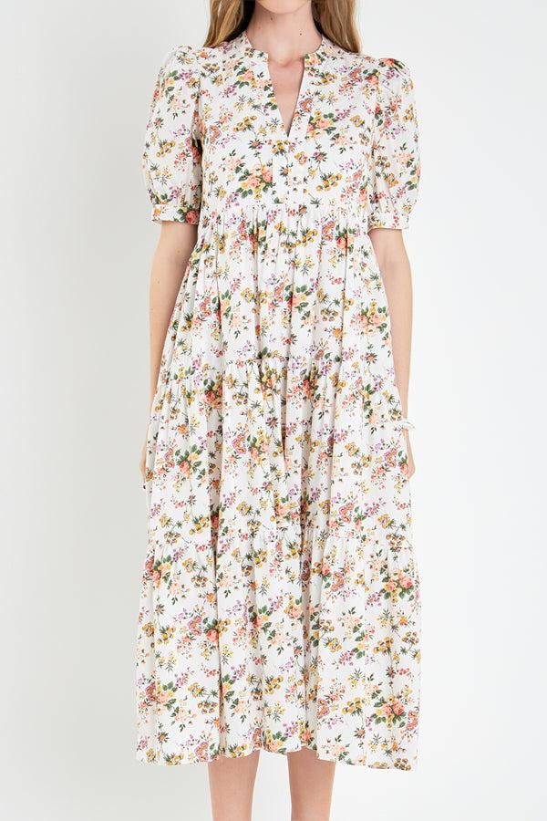 English Factory Floral Tiered Midi Dress WHITE