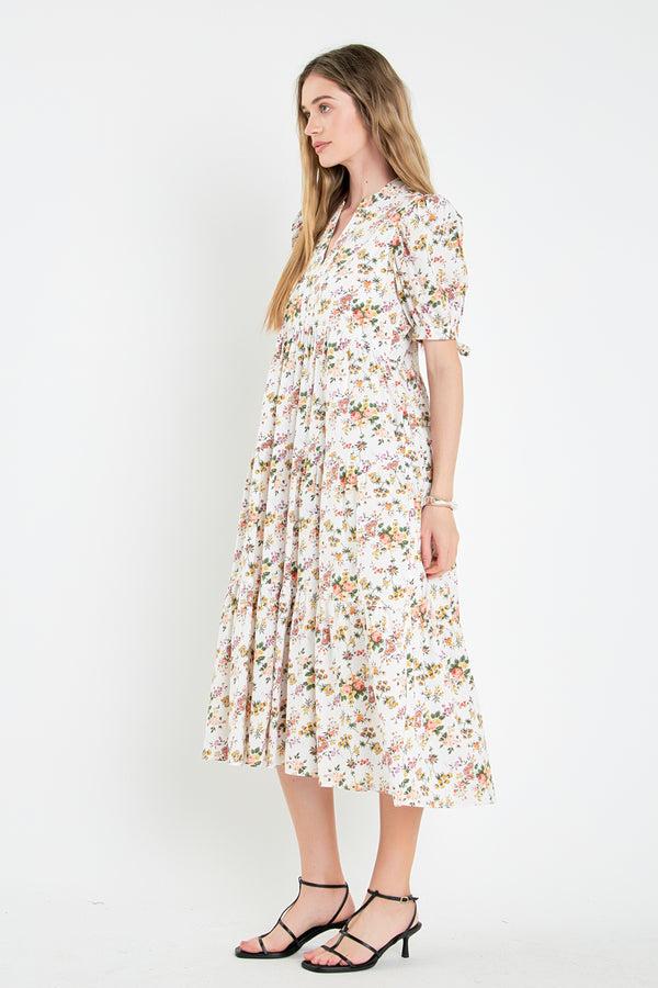 English Factory Floral Tiered Midi Dress WHITE