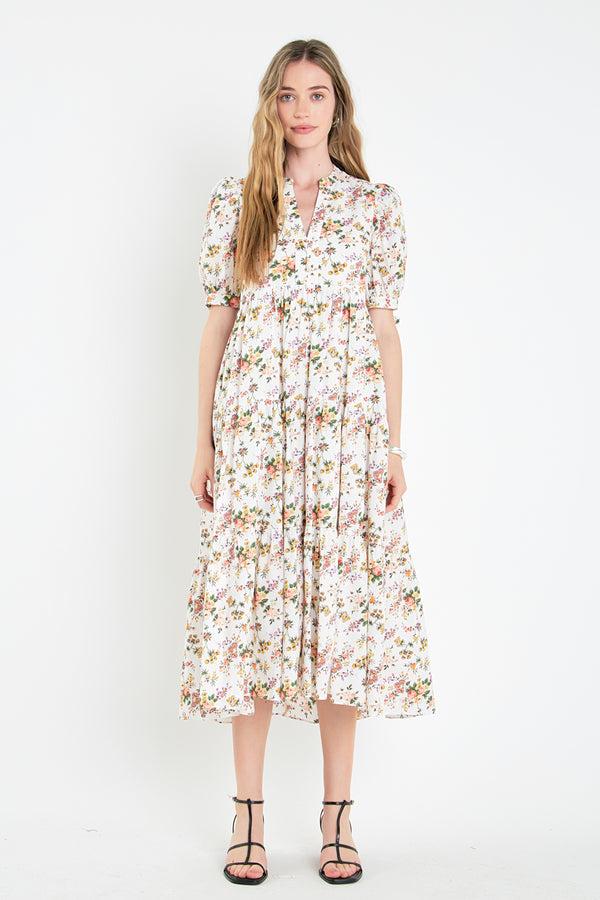 english factory Floral Tiered Midi Dress WHITE
