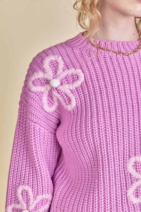 English Factory Flower Embroidery Knit Top PINK