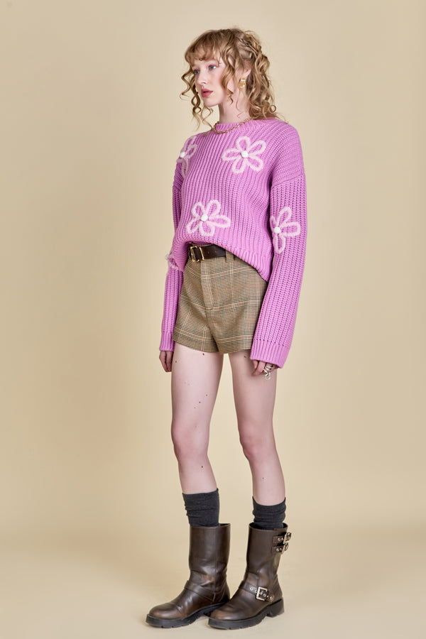English Factory Flower Embroidery Knit Top PINK