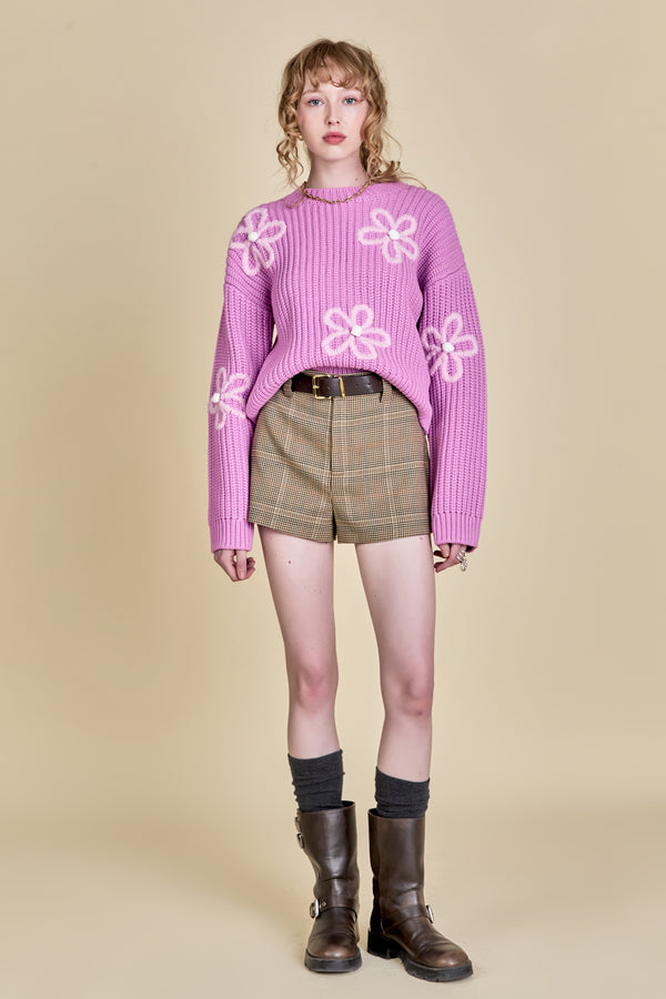 english factory Flower Embroidery Knit Top PINK