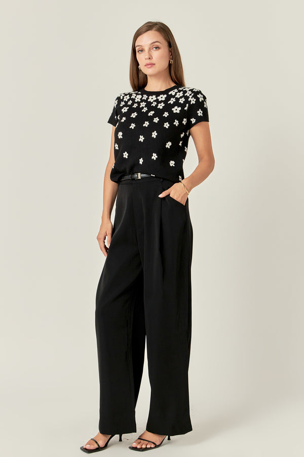 English Factory Flower Knit Top BLACK/WHITE