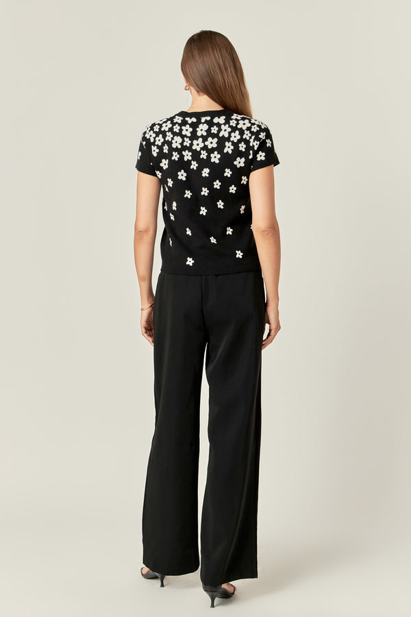 English Factory Flower Knit Top BLACK/WHITE