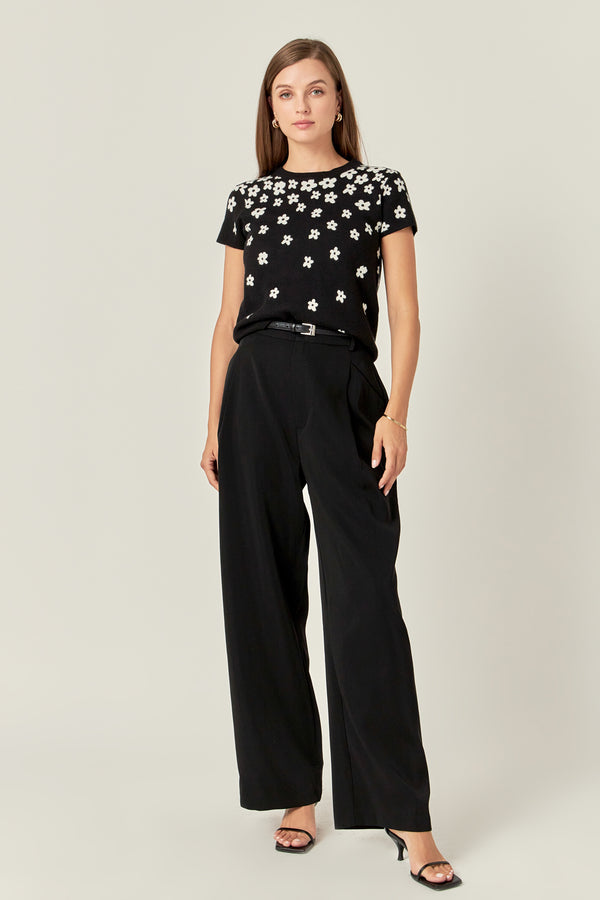 english factory Flower Knit Top BLACK/WHITE