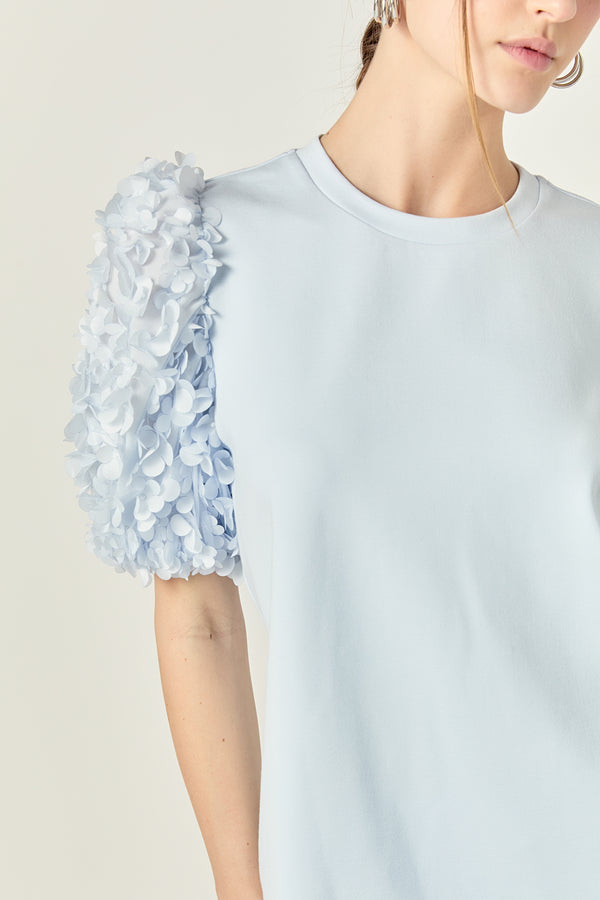 English Factory Flower Mixed Media Top POWDER BLUE