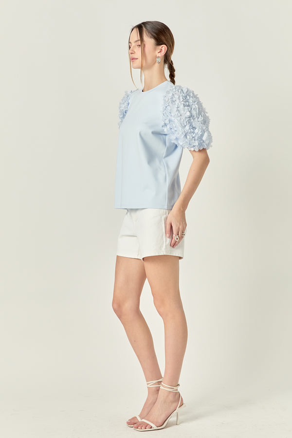 English Factory Flower Mixed Media Top POWDER BLUE