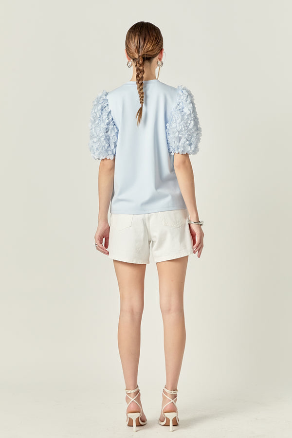 English Factory Flower Mixed Media Top POWDER BLUE