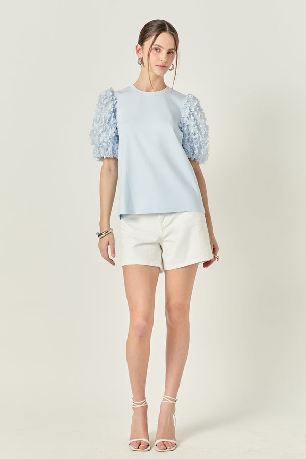 english factory Flower Mixed Media Top POWDER BLUE