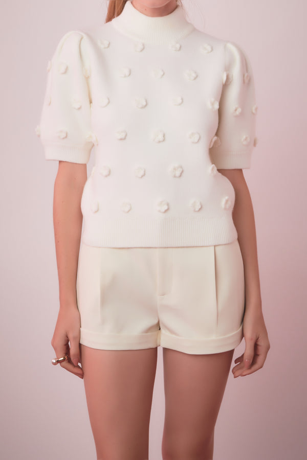 English Factory Flower Pompom Sweater IVORY