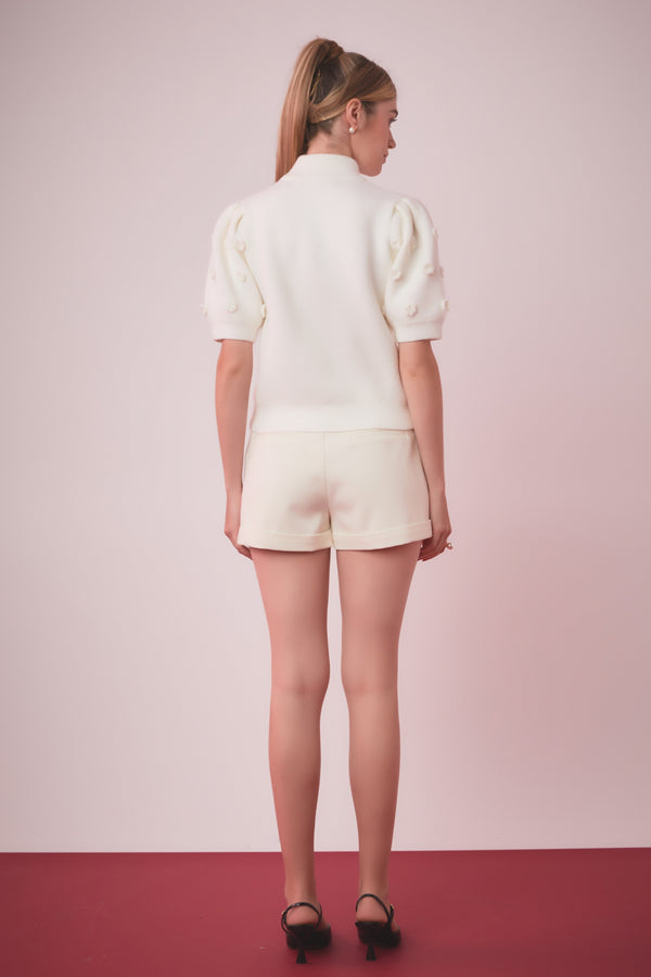 English Factory Flower Pompom Sweater IVORY