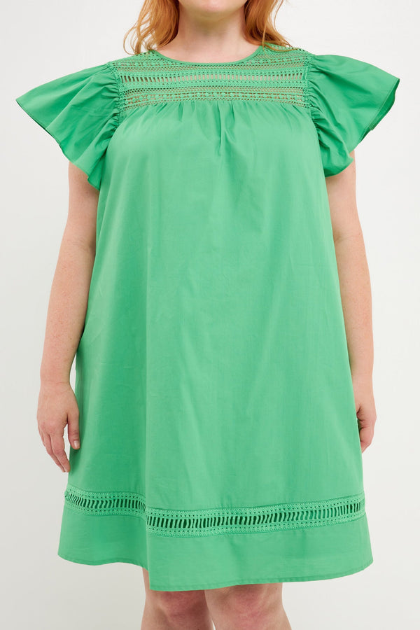 English Factory Flutter Sleeve Mini Dress GREEN