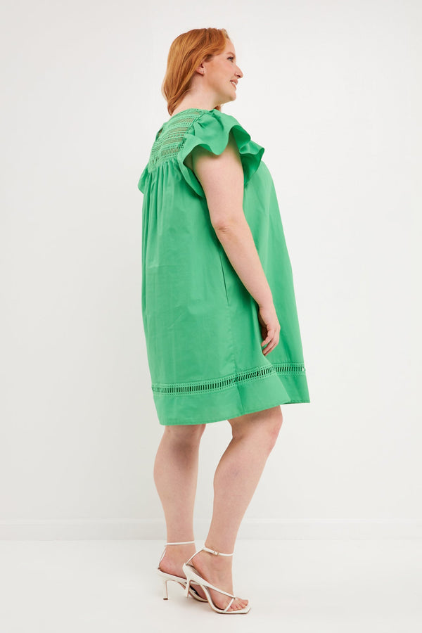 English Factory Flutter Sleeve Mini Dress GREEN