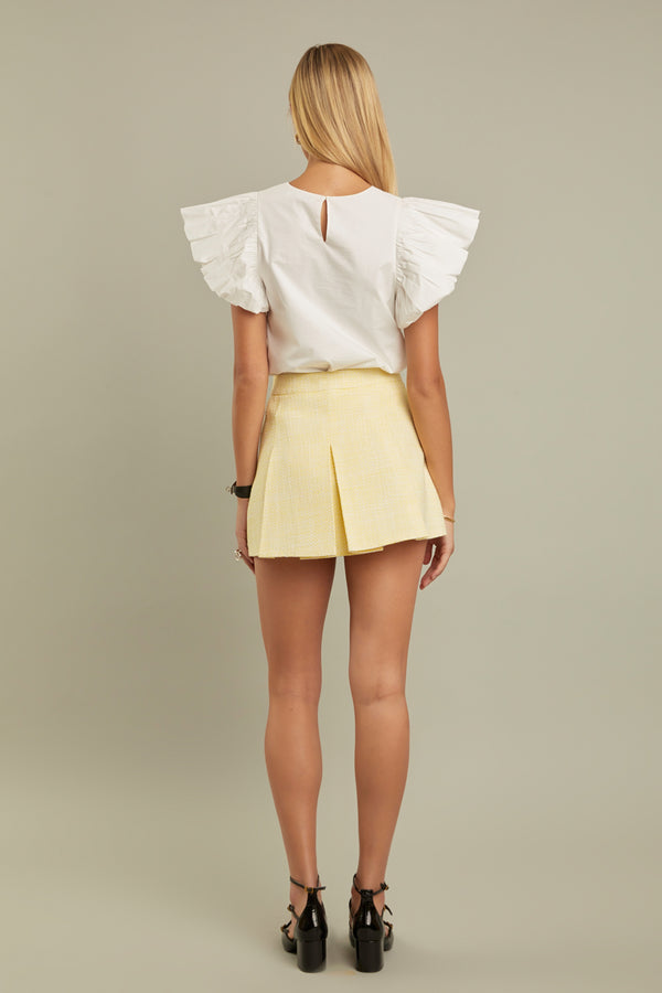 English Factory Folded Ruffle Sleeve Top WHITE