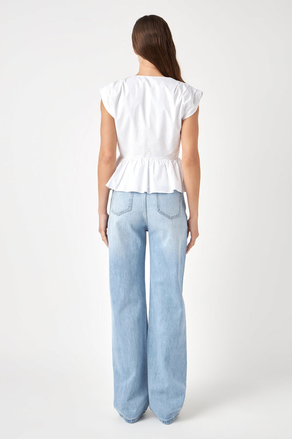 English Factory Front Double Bow Tie Top WHITE