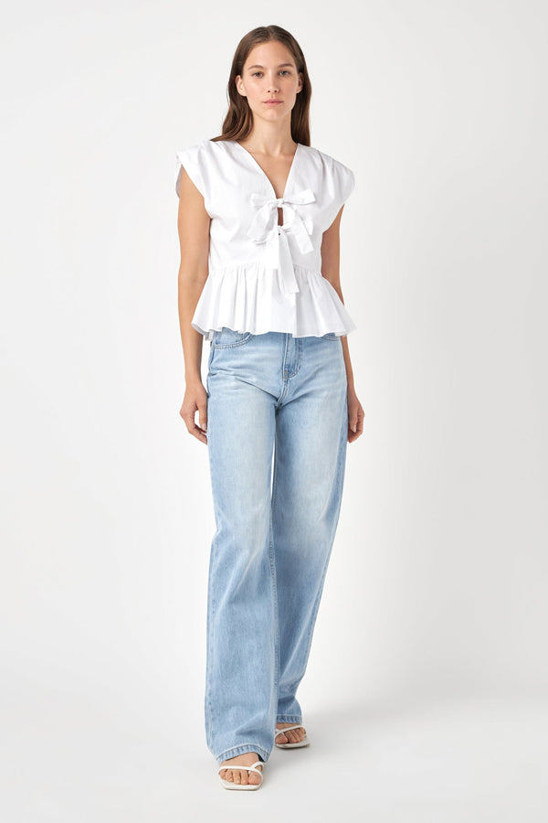 english factory Front Double Bow Tie Top WHITE