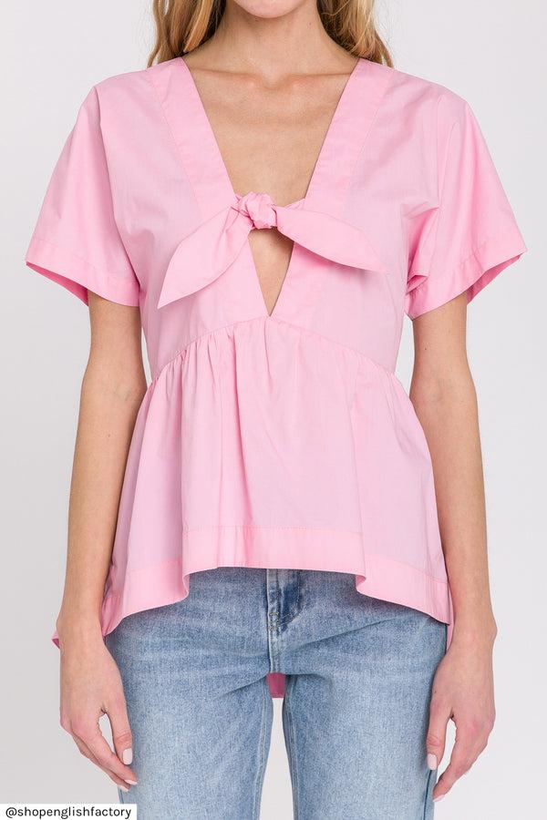 English Factory Front Tie Poplin Top PINK