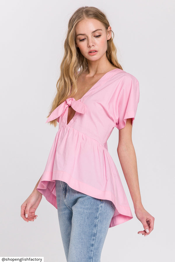 English Factory Front Tie Poplin Top PINK