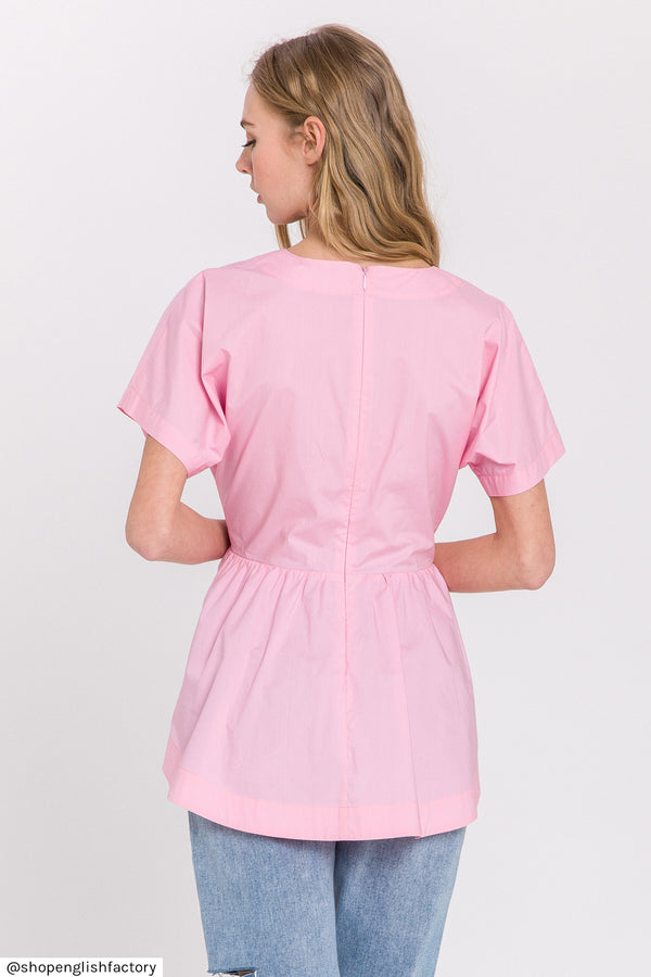 English Factory Front Tie Poplin Top PINK
