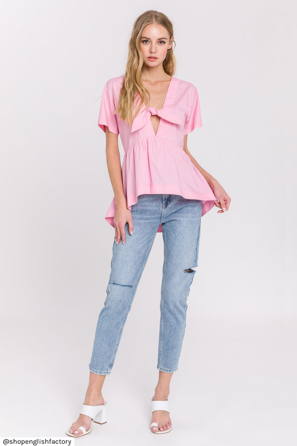 english factory Front Tie Poplin Top PINK