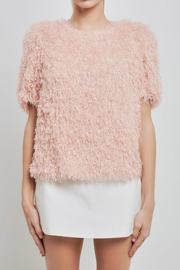 English Factory Fuzzy Feather Top BLUSH