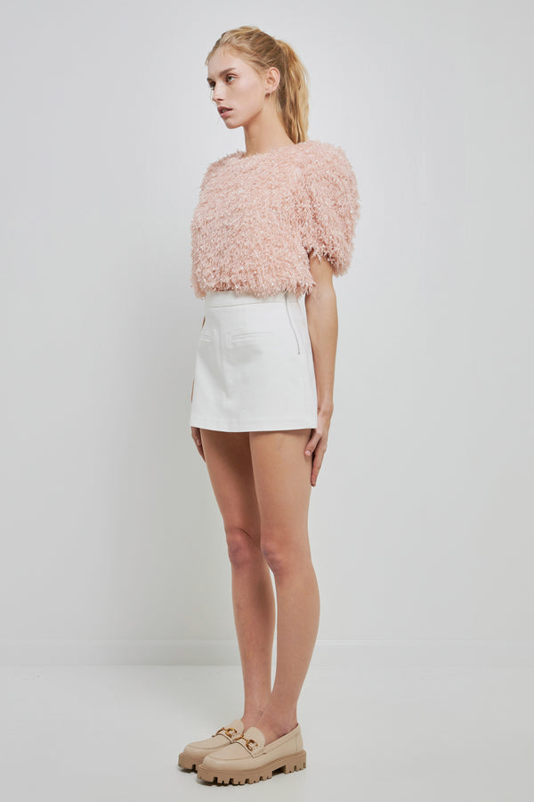 English Factory Fuzzy Feather Top BLUSH