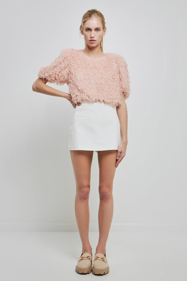 english factory Fuzzy Feather Top BLUSH