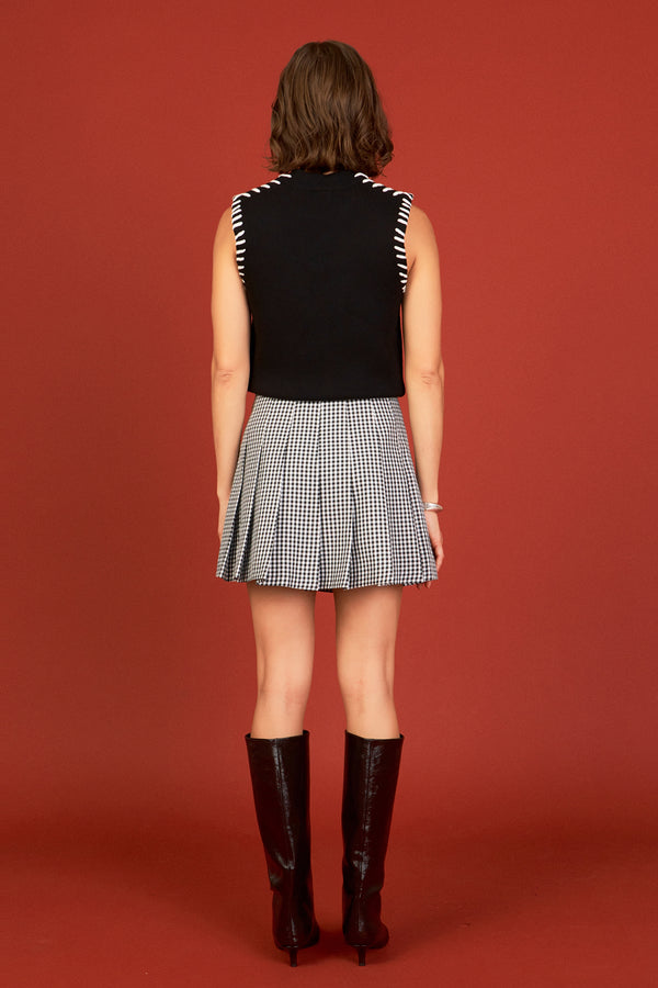 English Factory Gingham Check Skort BLACK