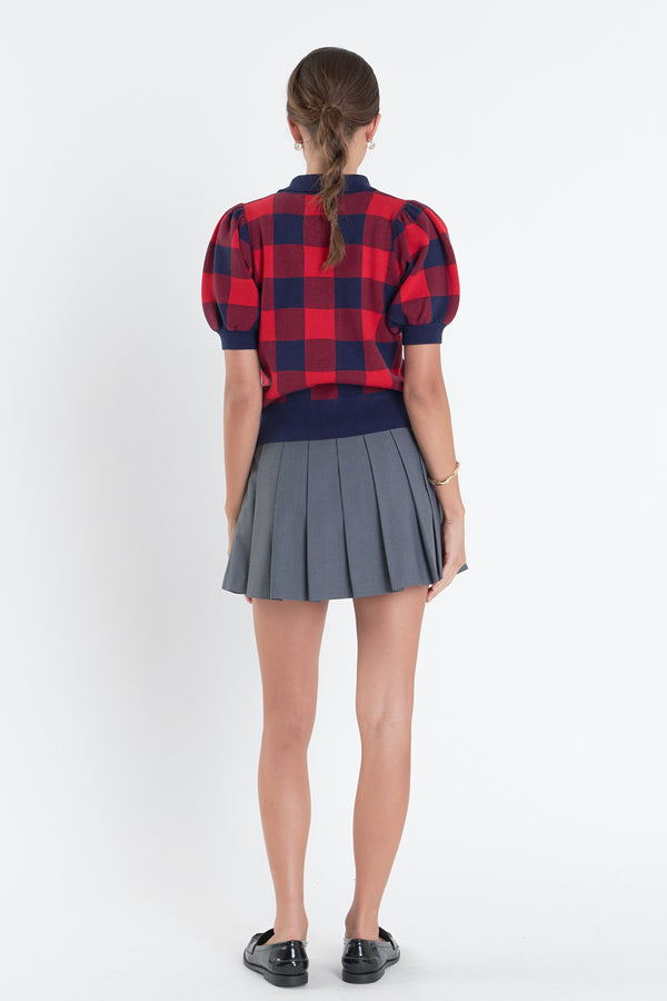 English Factory Gingham Collar Knit Top NAVY/RED