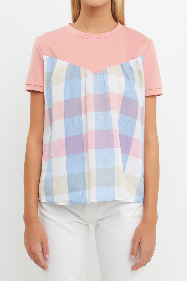 English Factory Gingham Combo Top PINK