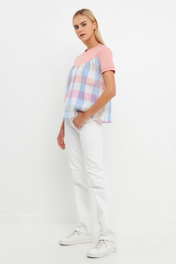 English Factory Gingham Combo Top PINK