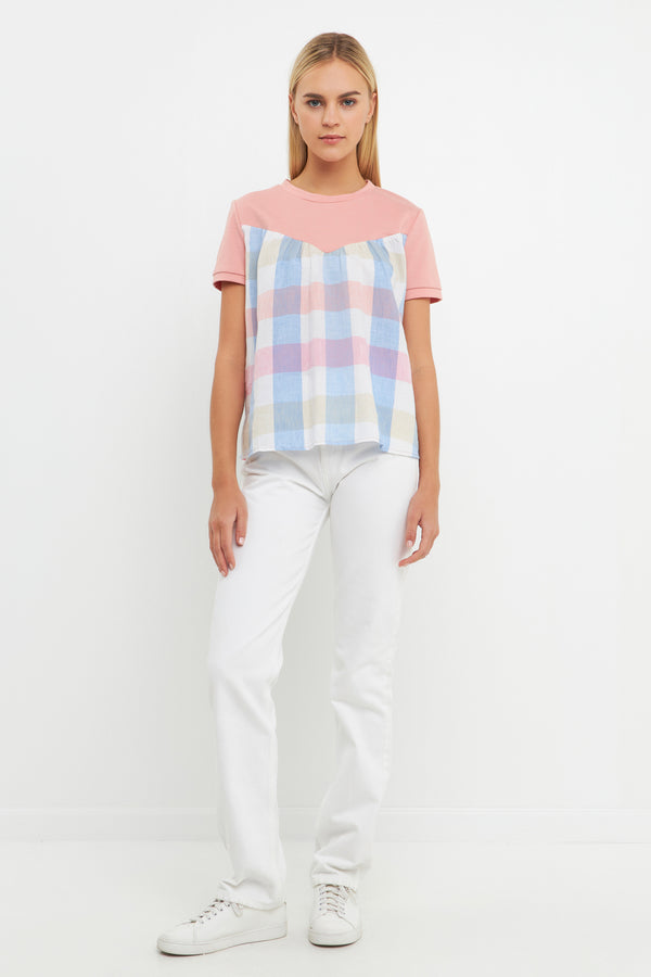english factory Gingham Combo Top PINK