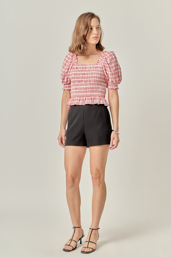 English Factory Gingham Contrast Bow Top RED