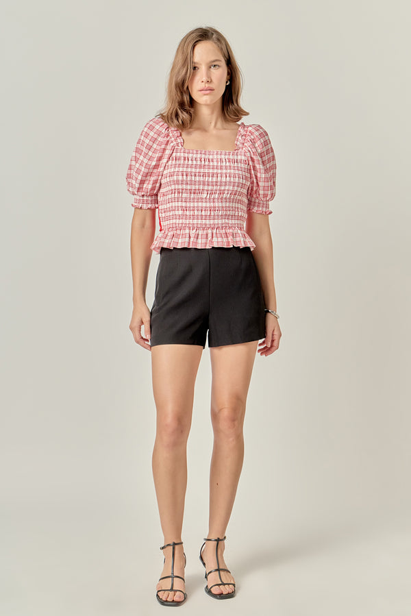 english factory Gingham Contrast Bow Top RED