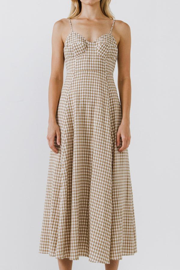 English Factory Gingham Coreset Maxi Dress KHAKI