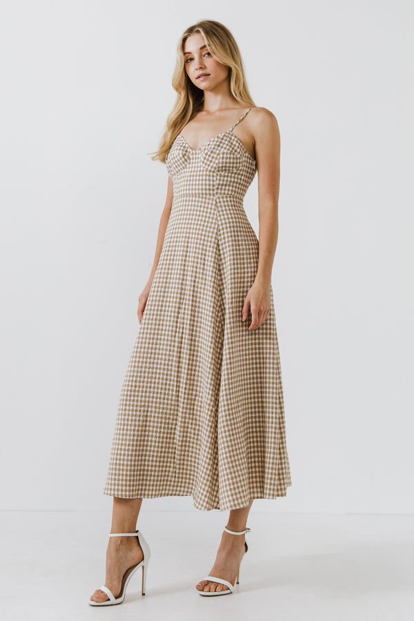 English Factory Gingham Coreset Maxi Dress KHAKI