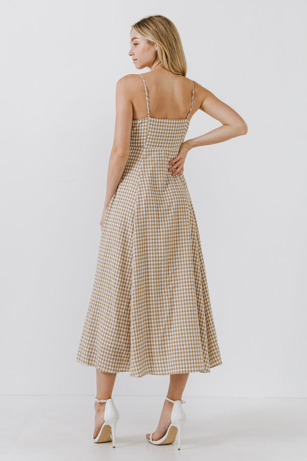 English Factory Gingham Coreset Maxi Dress KHAKI