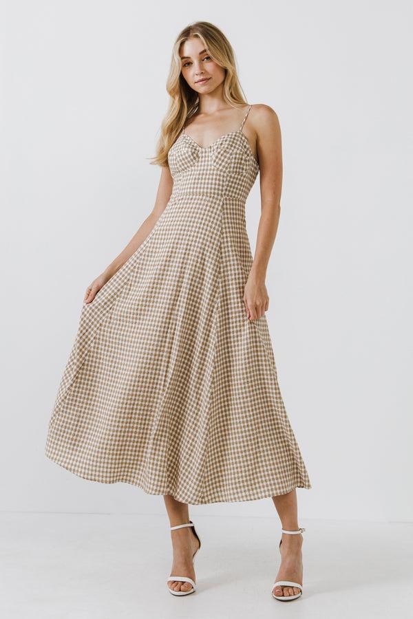 english factory Gingham Coreset Maxi Dress KHAKI