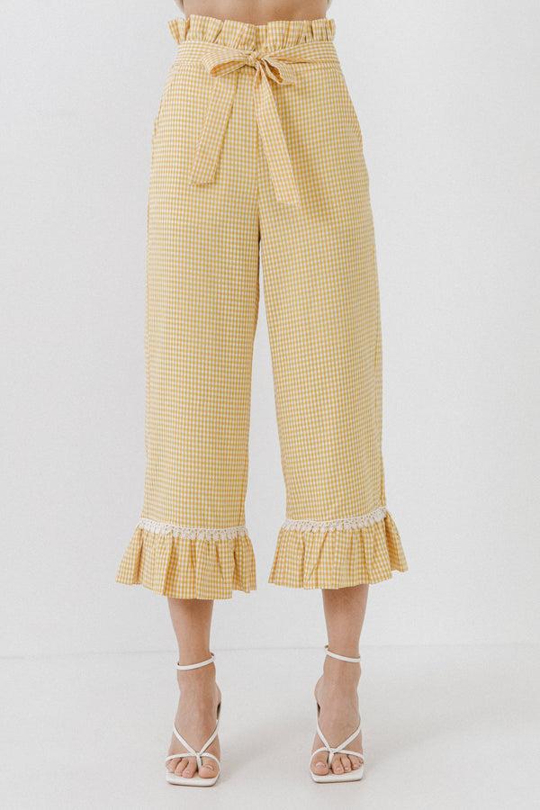 English Factory Gingham Culotte With Tie YELLOW
