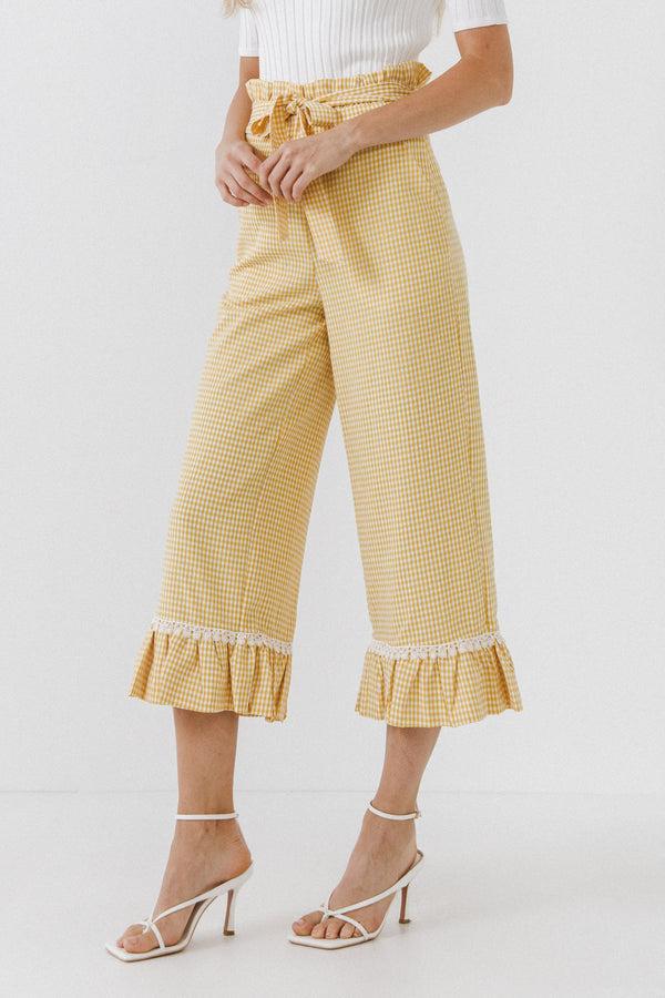 English Factory Gingham Culotte With Tie YELLOW