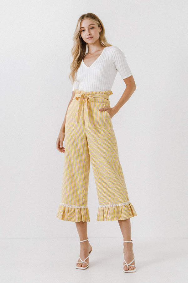 english factory Gingham Culotte With Tie YELLOW