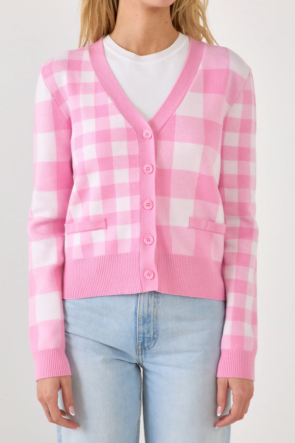 English Factory Gingham Knit Cardigan PINK