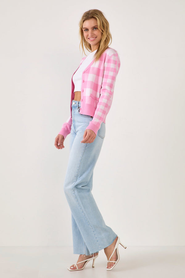 English Factory Gingham Knit Cardigan PINK