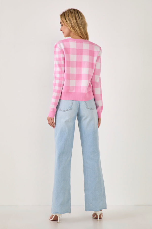 English Factory Gingham Knit Cardigan PINK