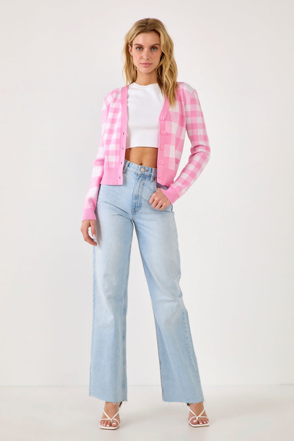 english factory Gingham Knit Cardigan PINK