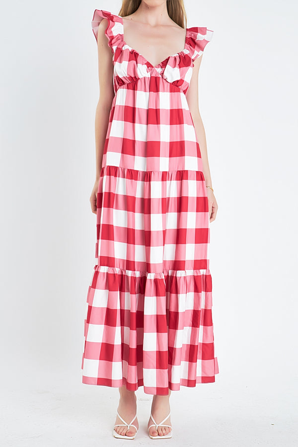English Factory Gingham Maxi Dress RED/WHITE