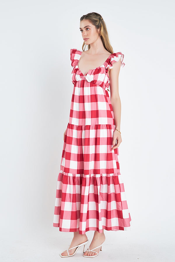 English Factory Gingham Maxi Dress RED/WHITE