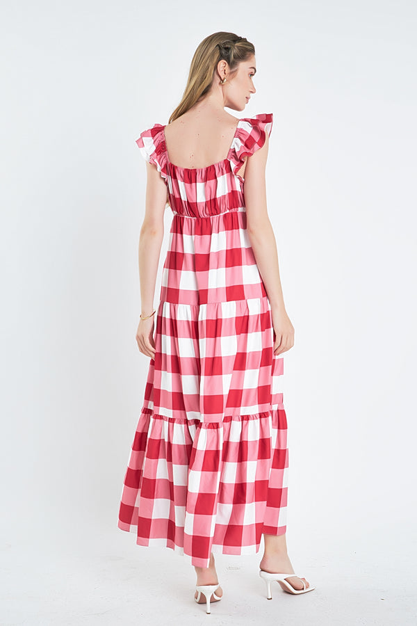 English Factory Gingham Maxi Dress RED/WHITE