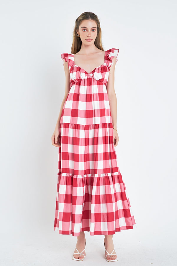 english factory Gingham Maxi Dress RED/WHITE