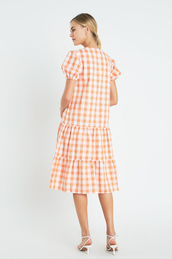 English Factory Gingham Midi Dress ORANGE